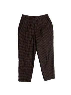 High waisted lined trousers, brown and purple plaid